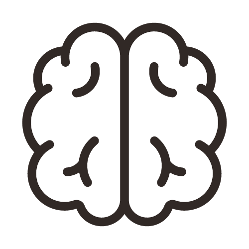 A simple black and white illustration of a brain.