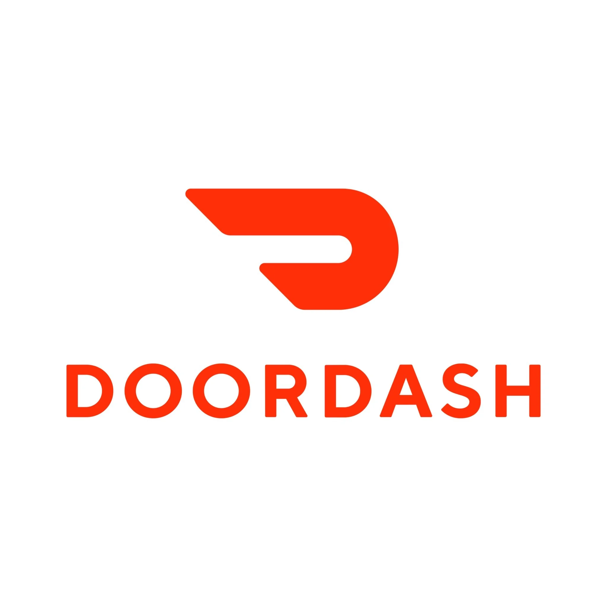 A logo for DoorDash featuring a stylized red hand pointing to the right with the text "DASH" in red beneath it.