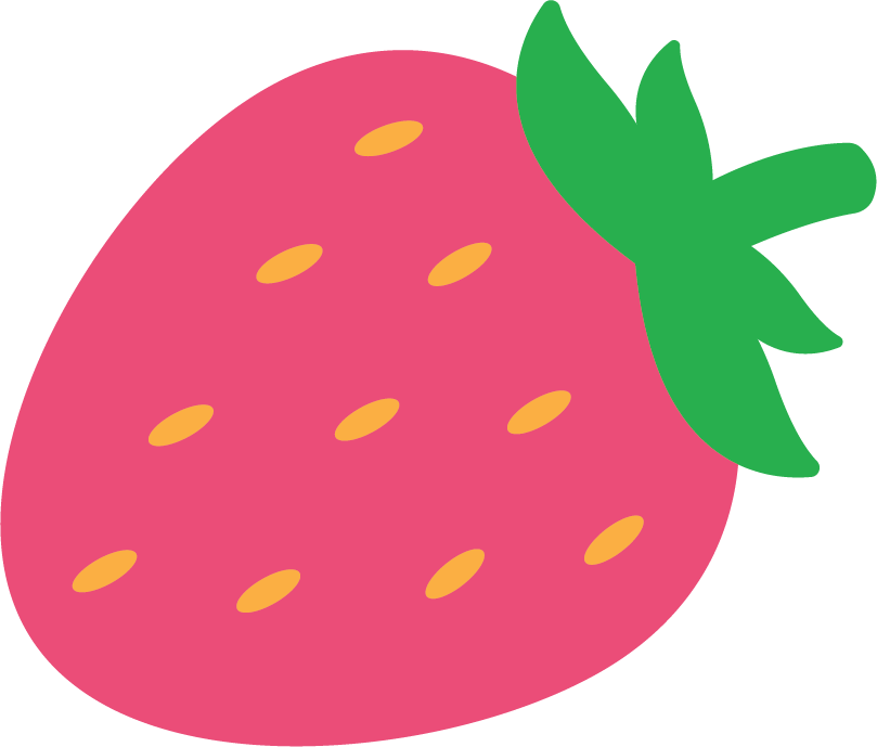Simplified illustration of a strawberry with green leaves.