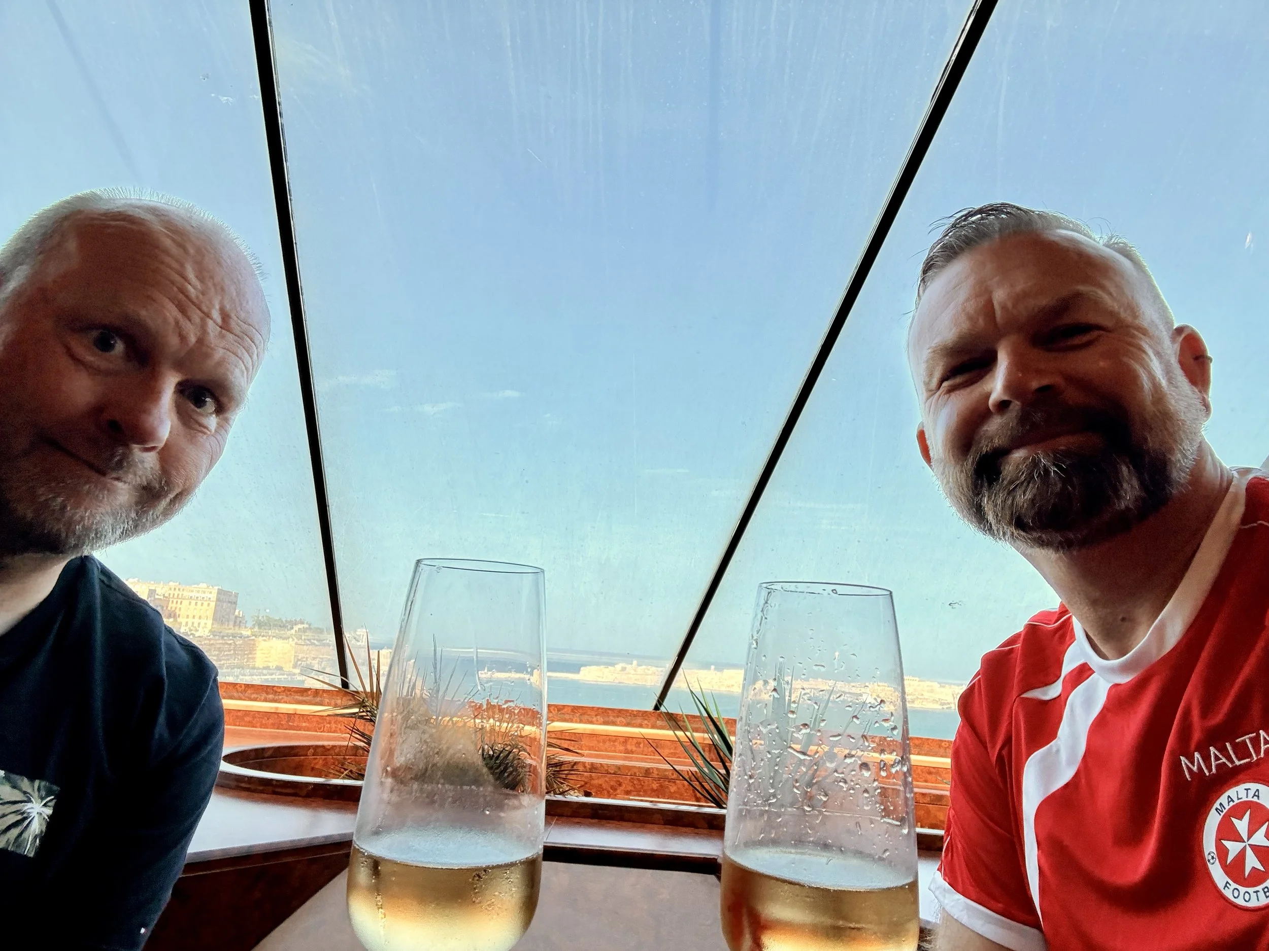 Back in the Yacht Club Top Sail Lounge with some bubbles