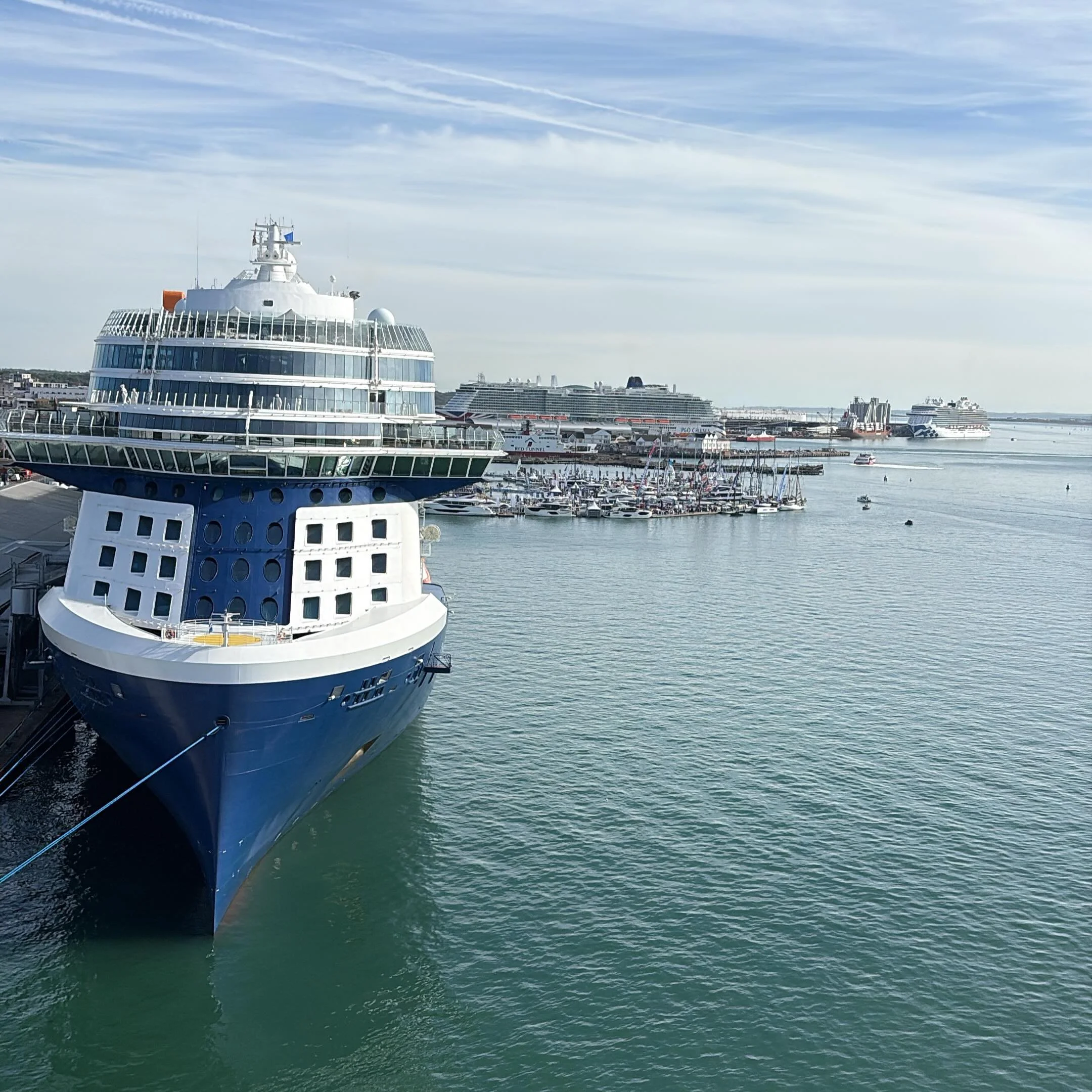 Not alone in harbour&hellip; moored behind our MSC Virtuosa is the Celebrity Apex, behind her  in the middle P&amp;O Iona and at the end on the right Sky Princess . Also bit not visible as behind us, is P&amp;O Ventura #msccruisesofficial #celebrityc