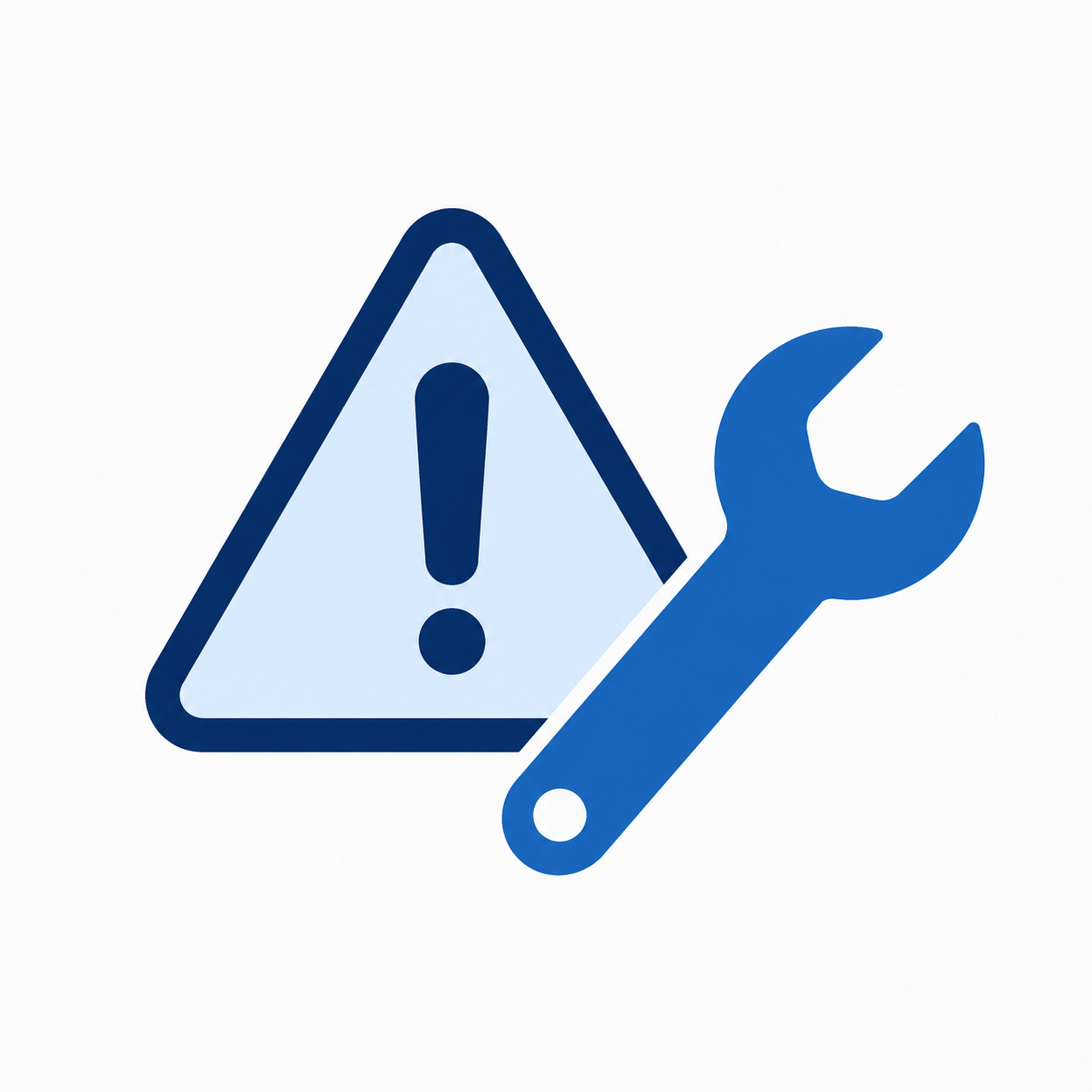 Warning symbol with exclamation mark and a wrench.