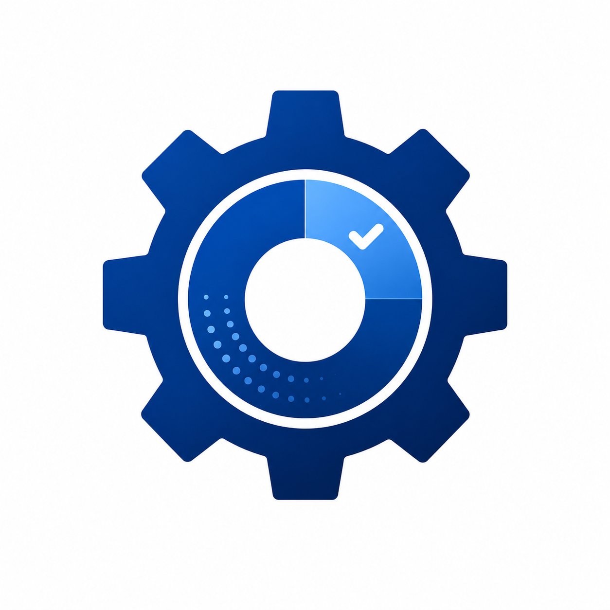 A gear icon with a circular progress indicator and check marks