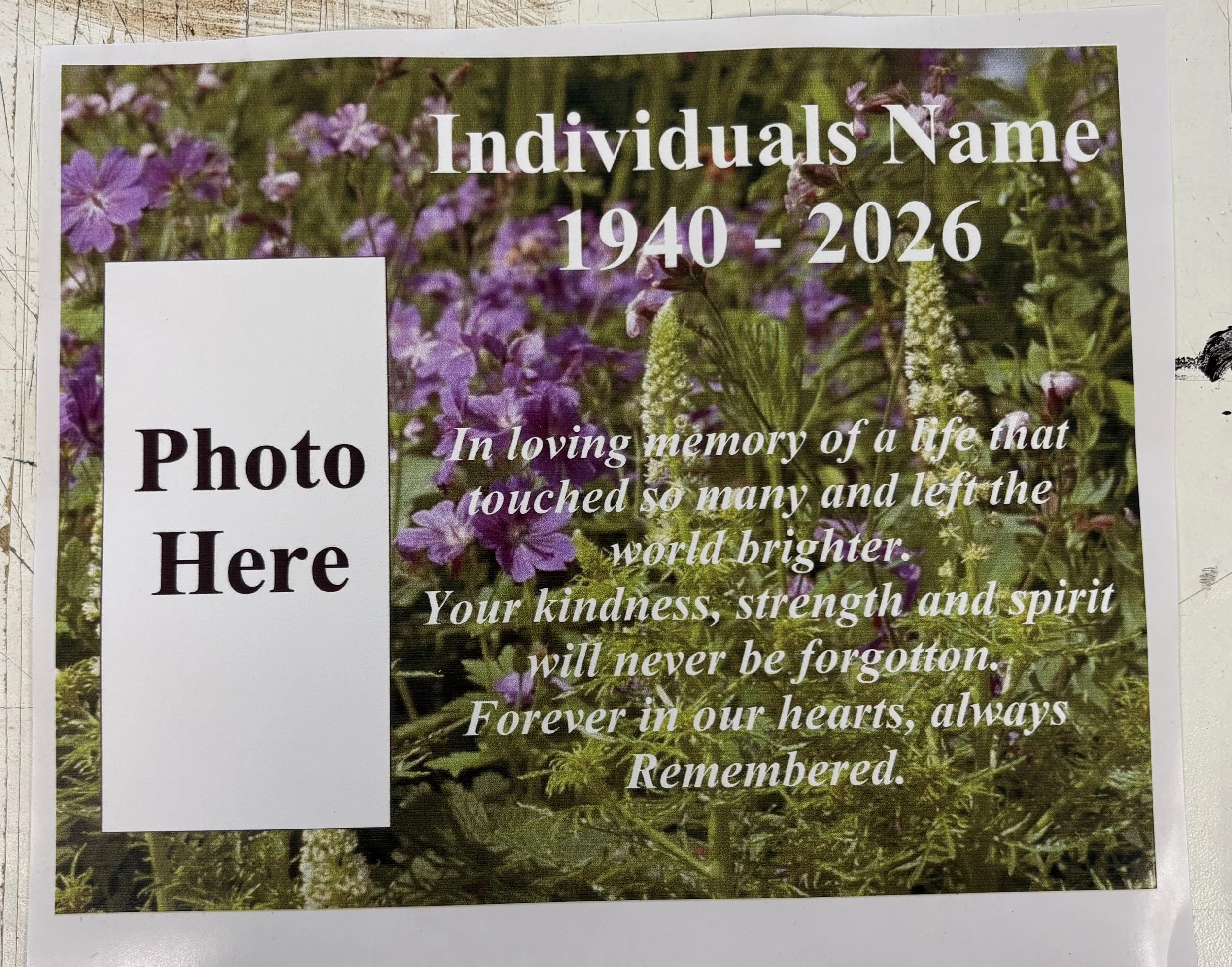 Purple. Flowers in the field Funeral Plaque