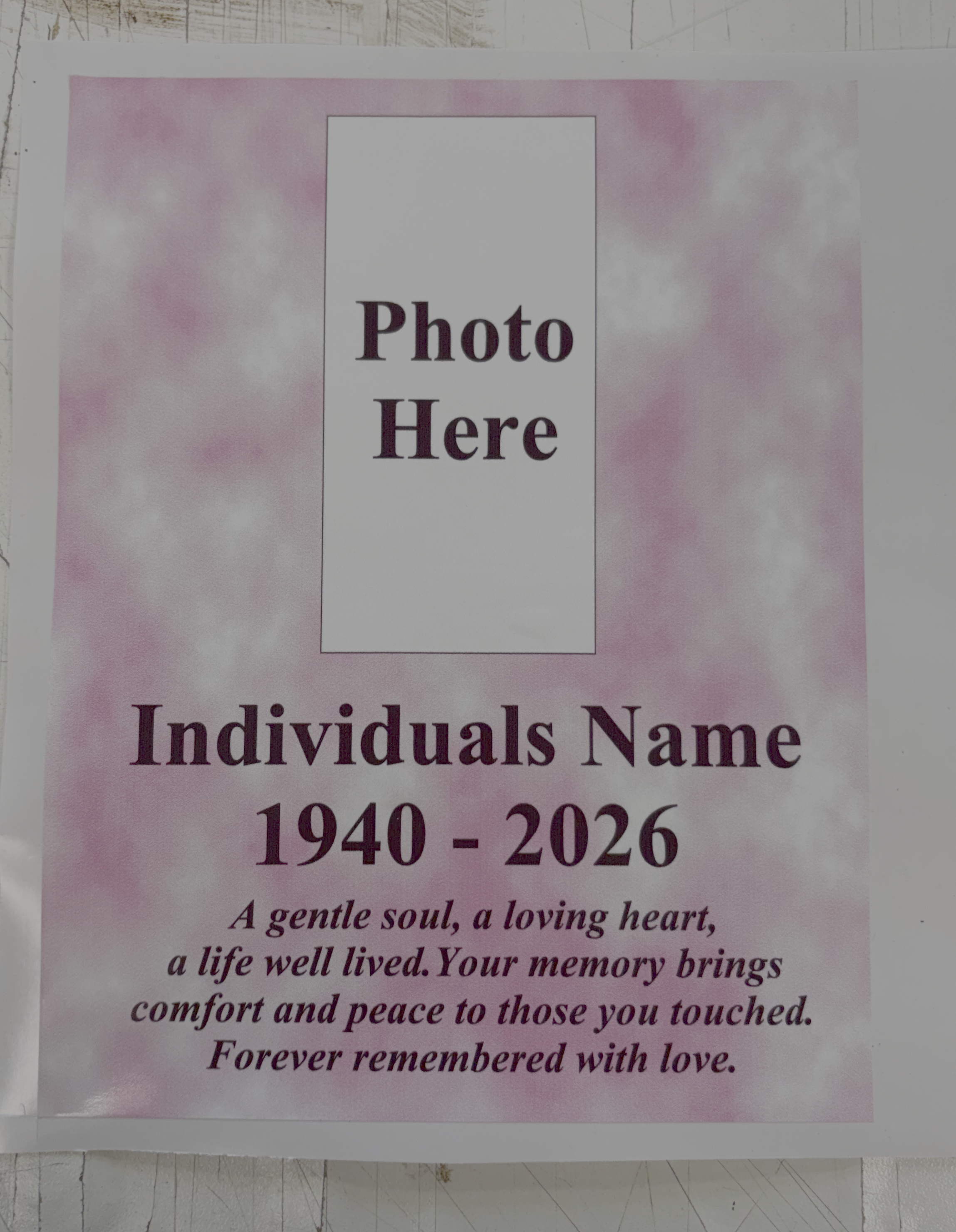 Pink Funeral Plaque