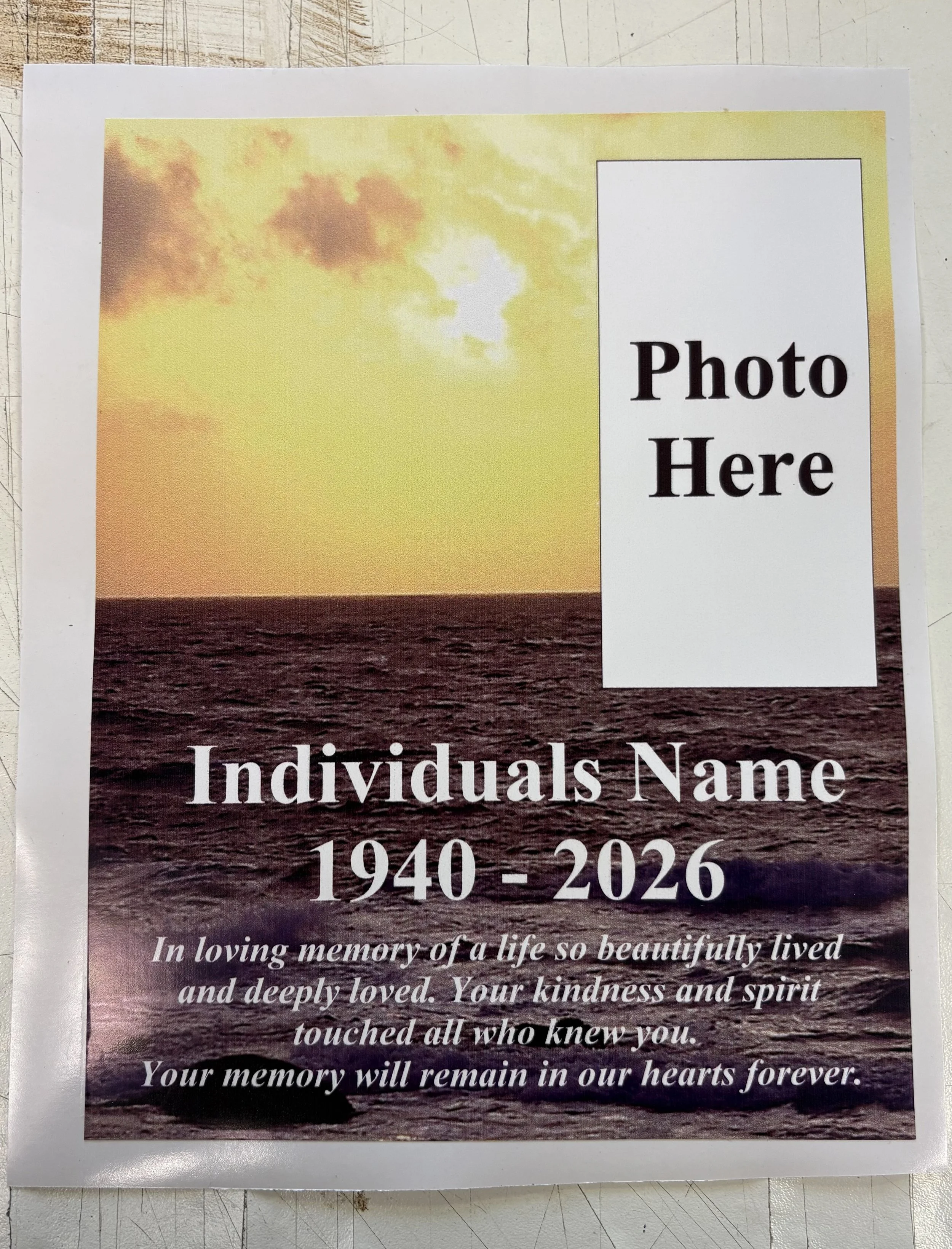 Sunset Funeral Plaque