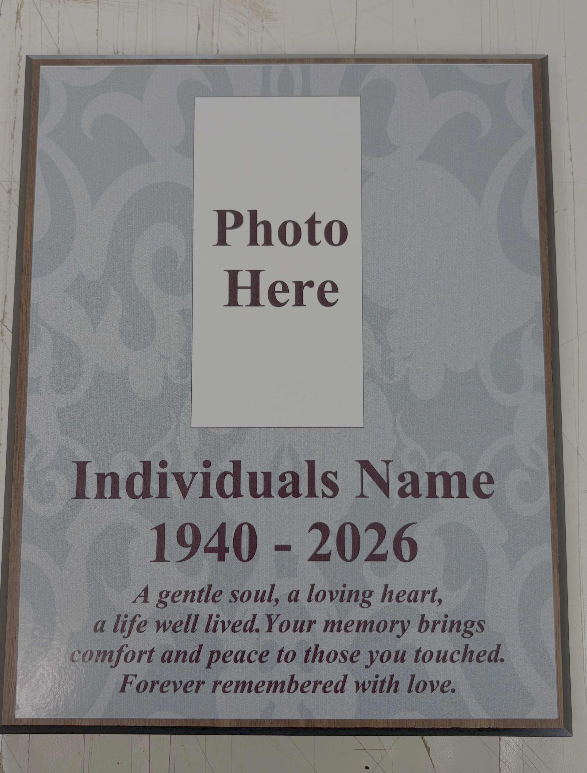 Blue scroll Funeral Plaque