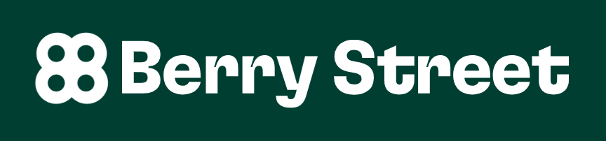 Berry Street logo with eight interconnected circles and the words 'Berry Street' in bold white letters on a dark green background.
