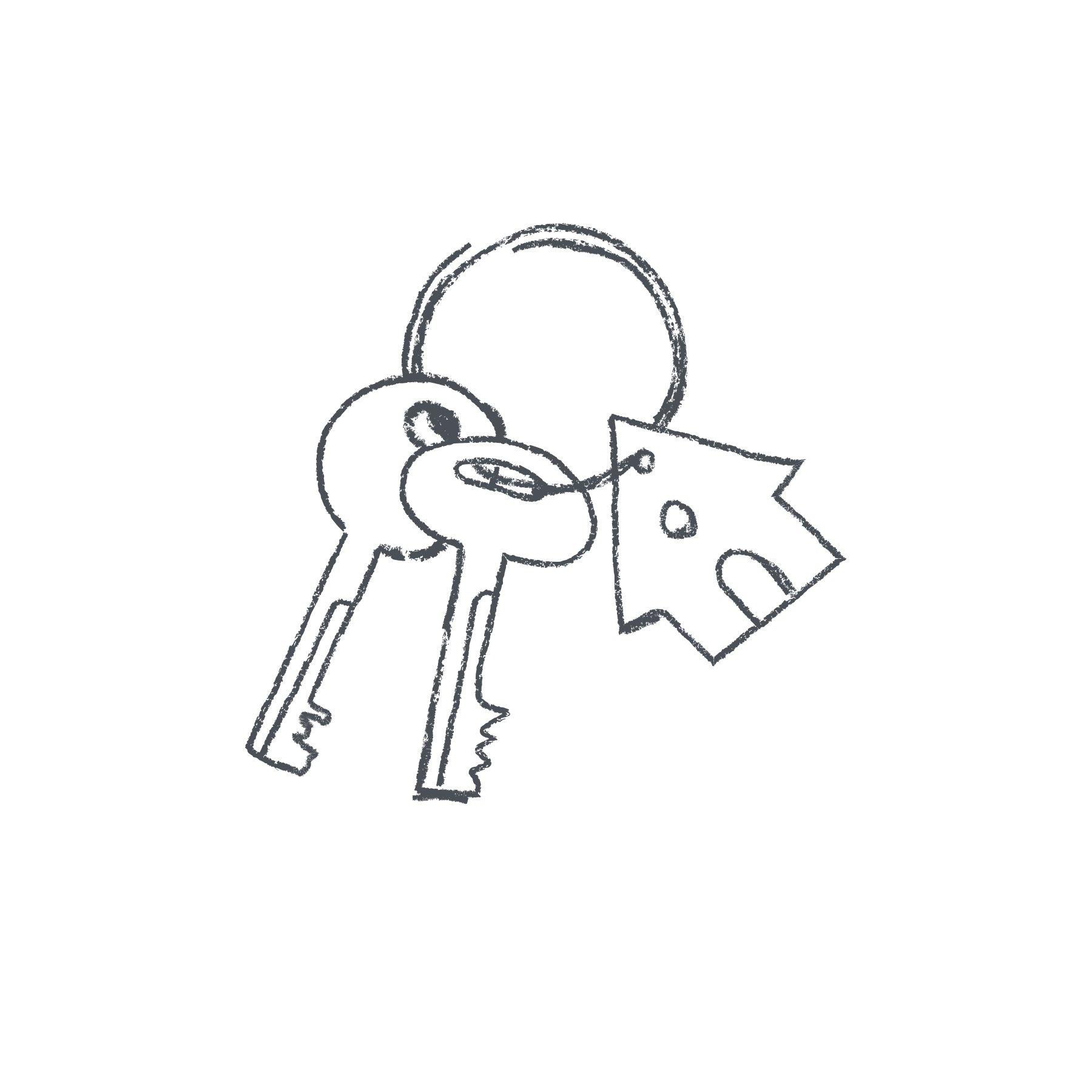 Black line drawing of a dog with one ear up, holding a leash, and standing with a birthday hat, balloon, and gift.