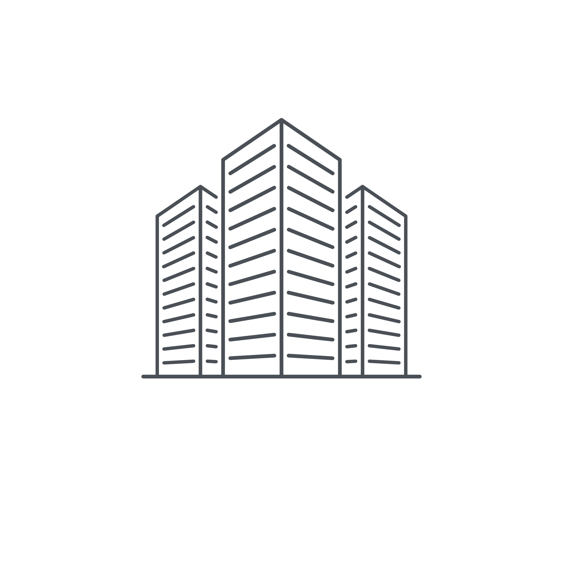 Outline of a modern skyscraper with multiple floors and large windows, set against a black background.