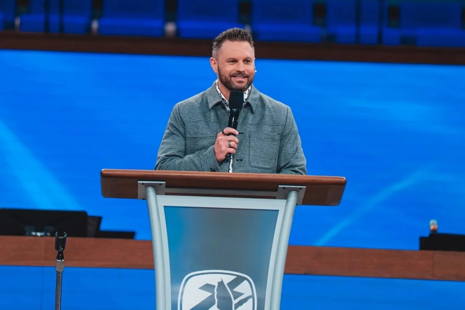 Gabriel Swaggart at the pulpit at Family Worship Center