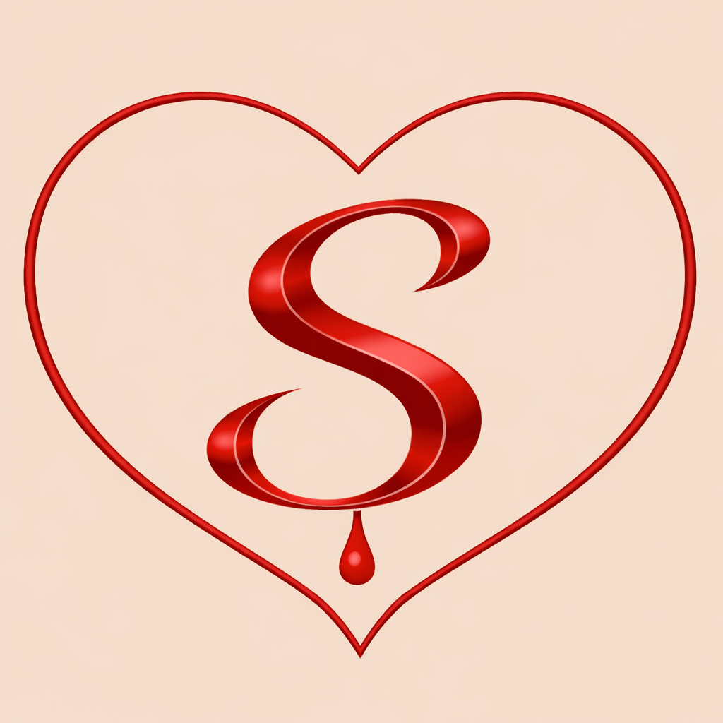 A red heart outline with a blood droplet at the bottom and a large stylized red dollar sign inside.