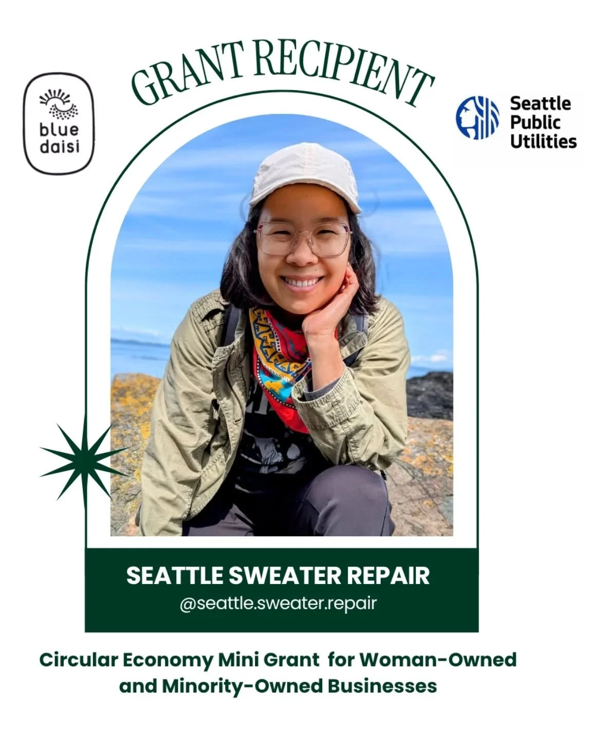 ♻️🎉 GOOD NEWS! @seattle.sweater.repair has been selected for an inaugural Circular Economy Mini Grant!! 

We are getting $1,000 to help you keep your favorite sweaters in rotation. I'm dreaming about wool yarn in every color, a website to reach more