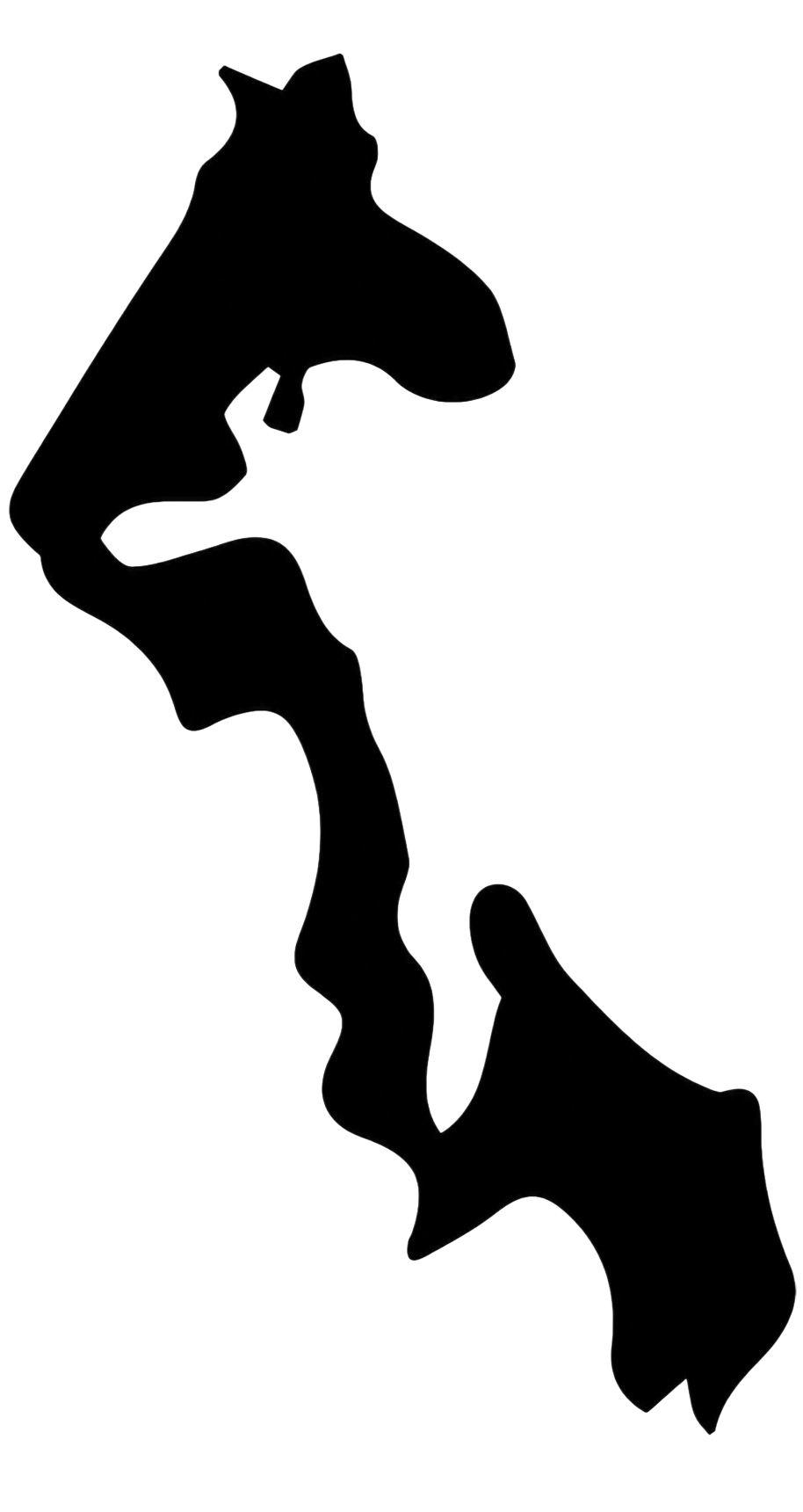 Outline map of Thailand with a black background and white borders.
