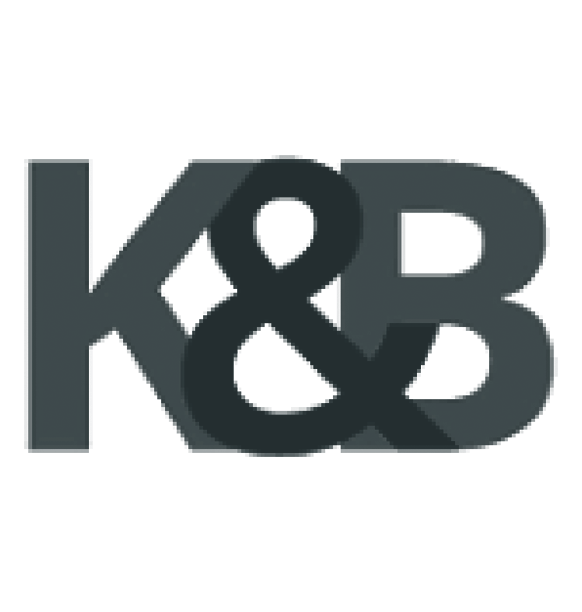 K&B logo in dark gray color on a black background.