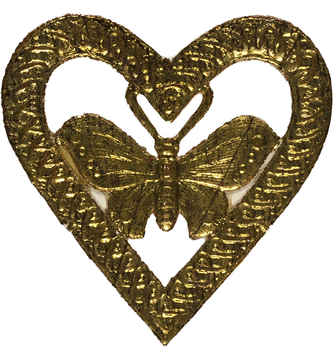 Gold decorative heart-shaped design with a butterfly in the center.