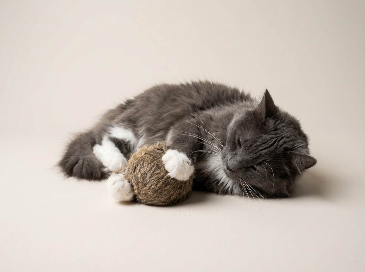 Rabbit Fur Cat Toy Ball with Catnip + Silvervine
