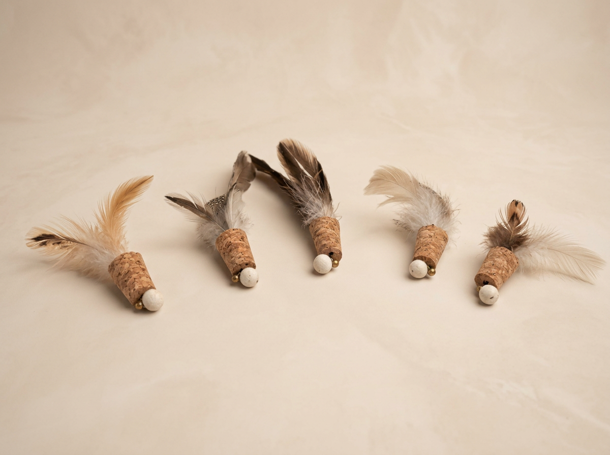 Natural Cork Feather Cat Toy