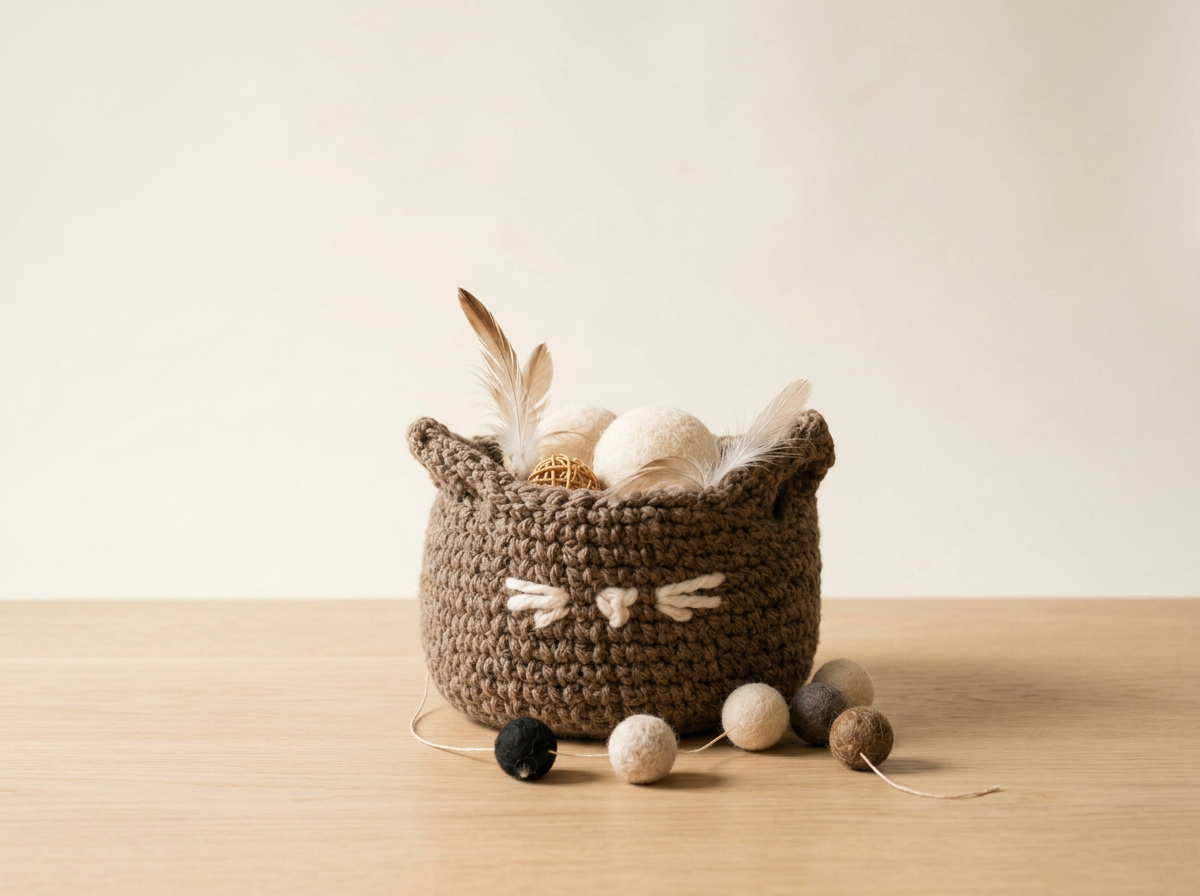 Handmade Crochet Cat Toy Basket