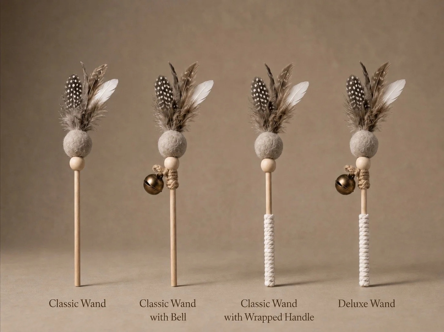 Customizable Feather Wool Cat Wand Toy | Natural Interactive Play Bell Upgrade