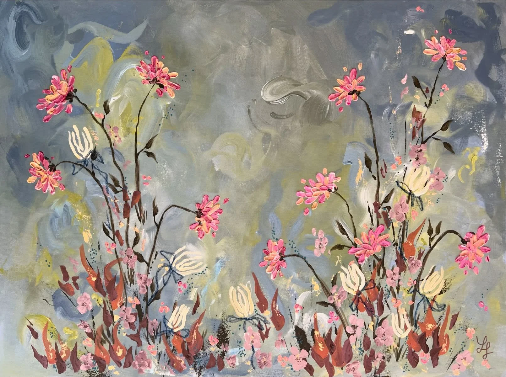 Highlighting &ldquo;Blush Horizon&rdquo; today! This was another large canvas painting that took some time and love, but turned out just right. 30x40 inches, acrylic on canvas with some oil pastel accents and lots of movement.