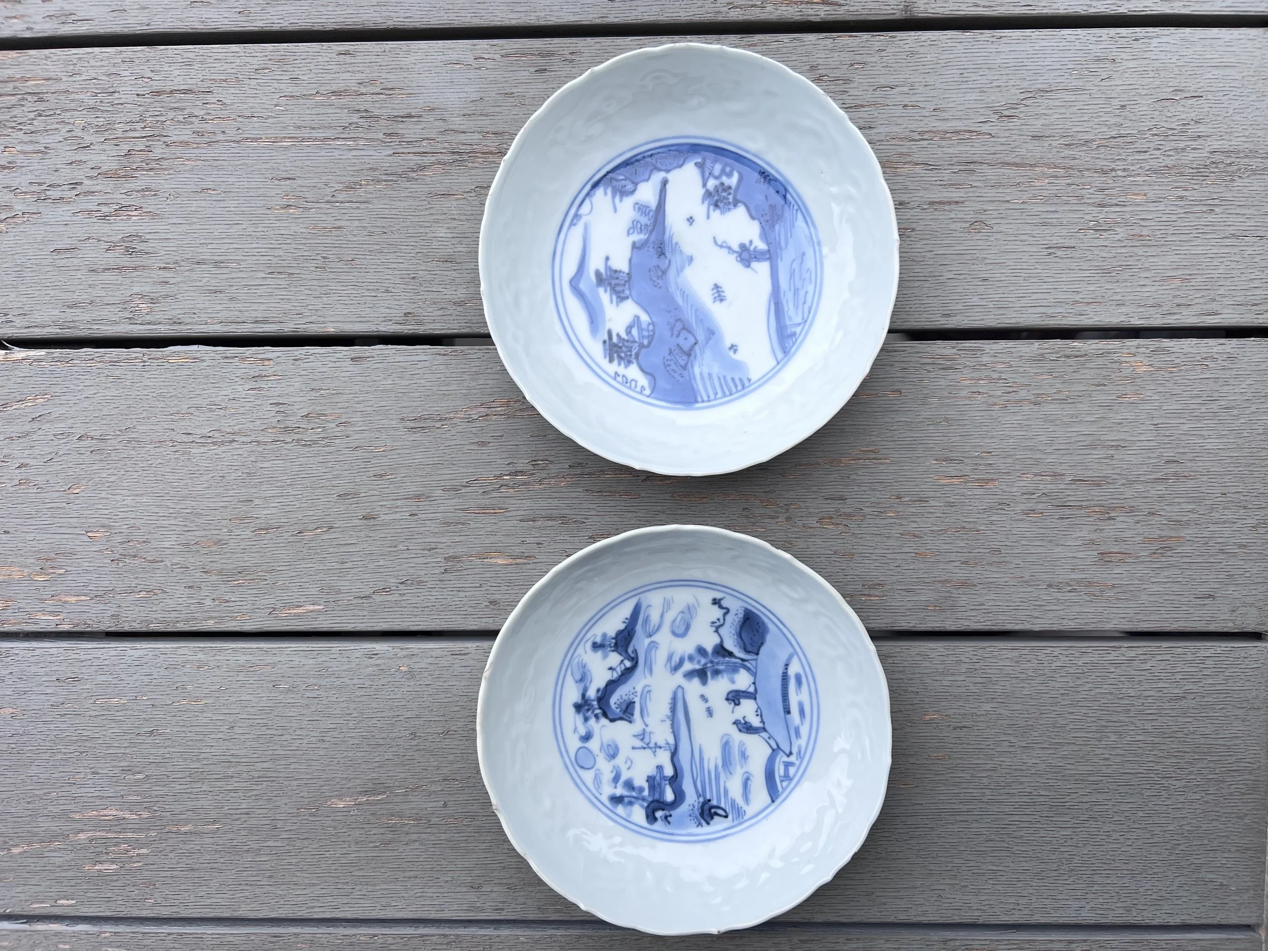 Pair of Blue and White Porcelain Saucers
