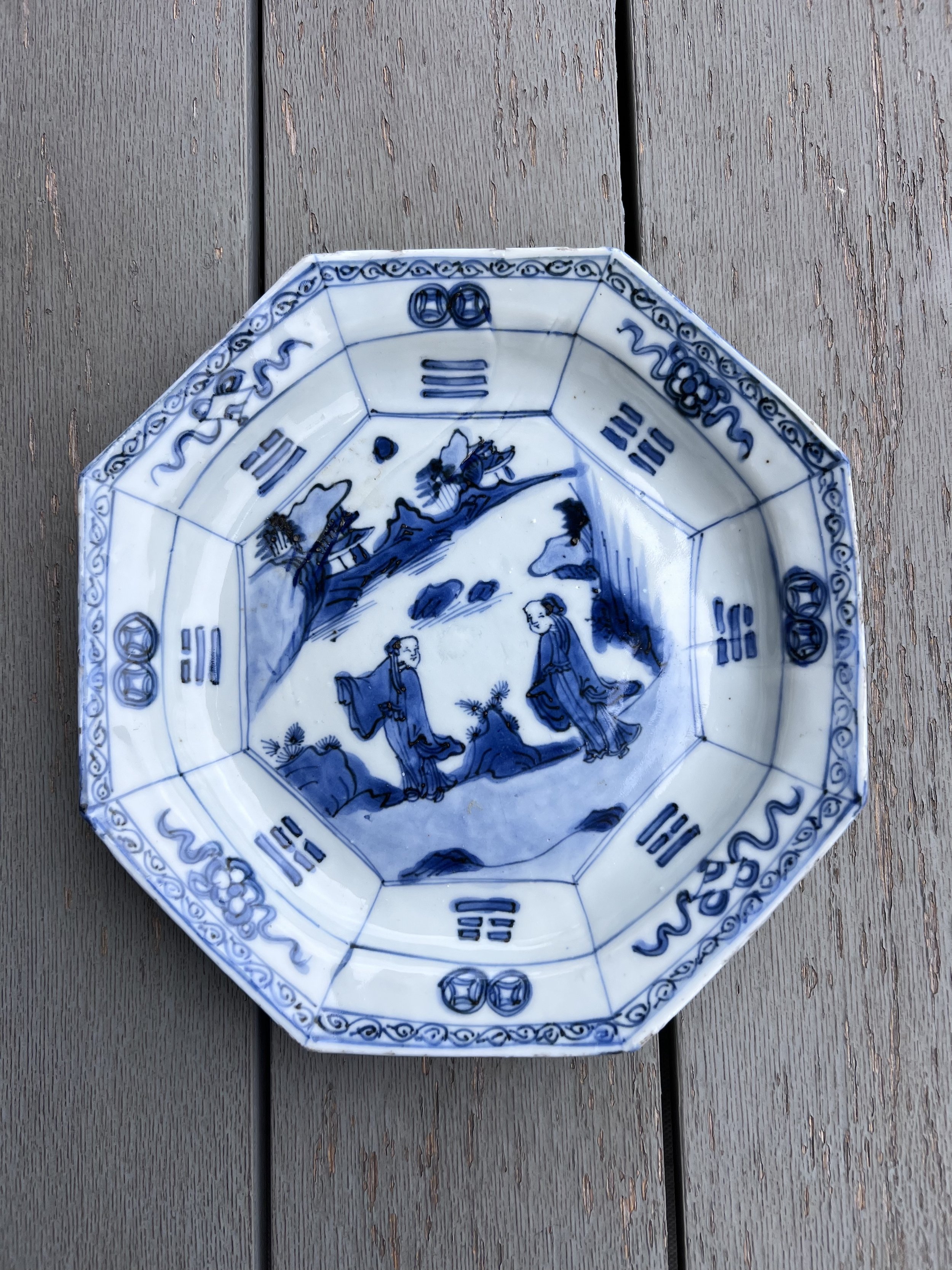 Blue and White Octagonal Dish