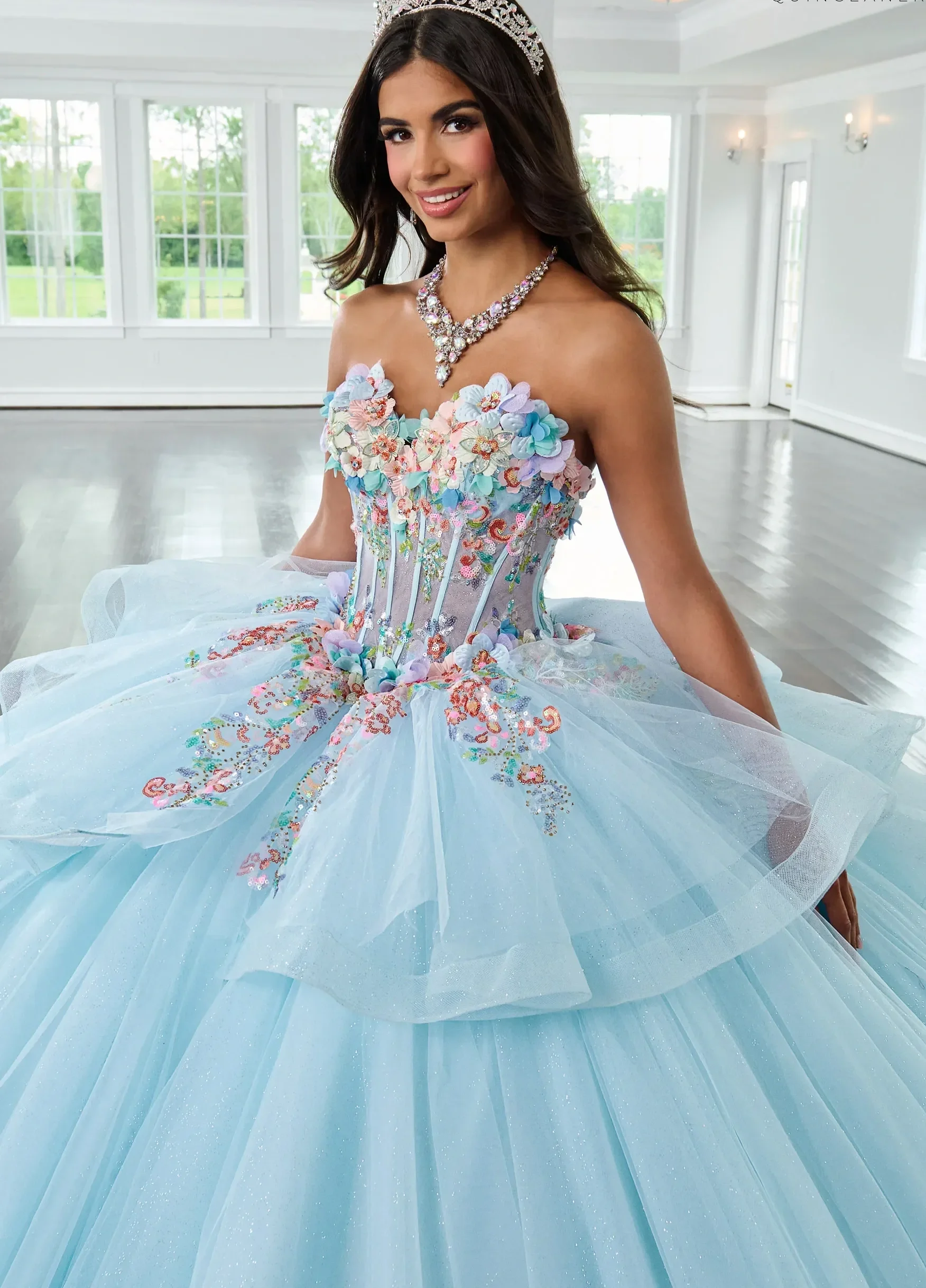 RACHEL ALLAN 
Color: Light blue multi 
Size: 8
Style #: RQ1161 
