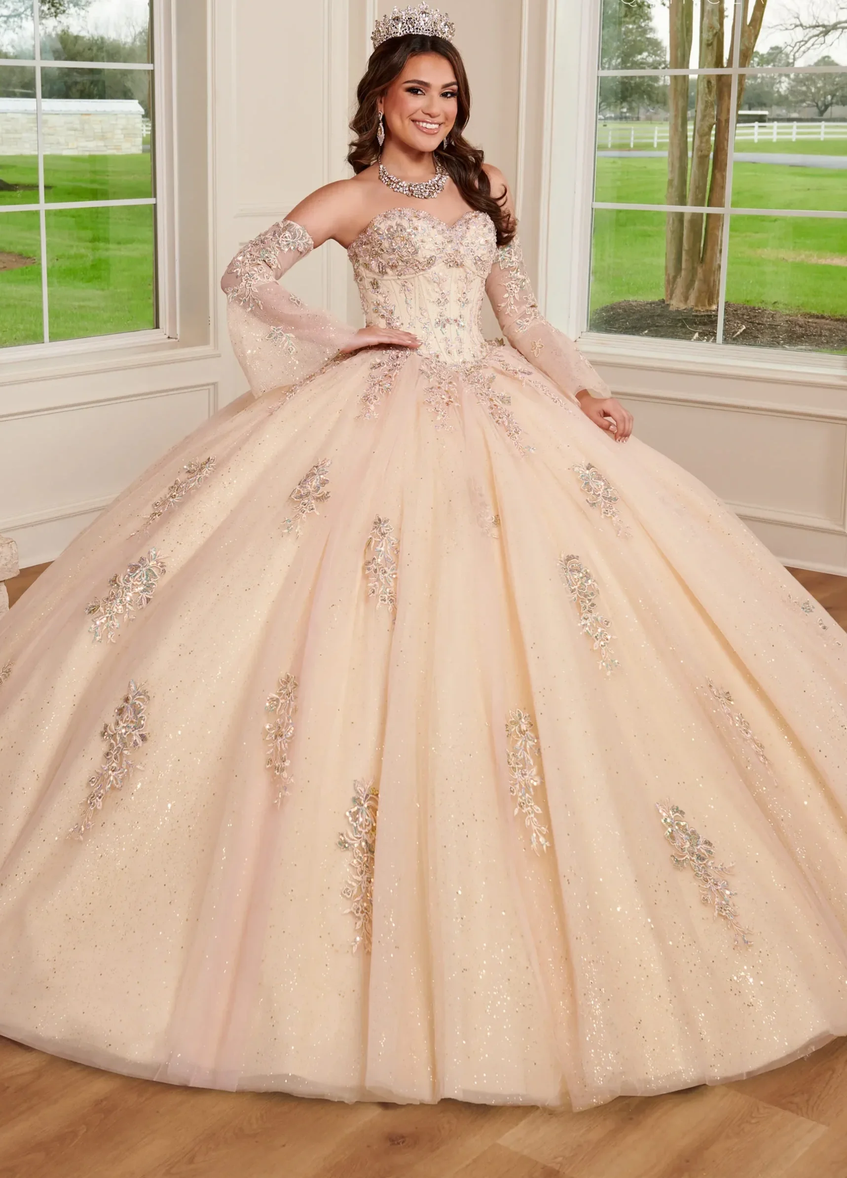 RACHEL ALLAN 
Color: Blush champagne 
Size: 6
Style #: RQ1120