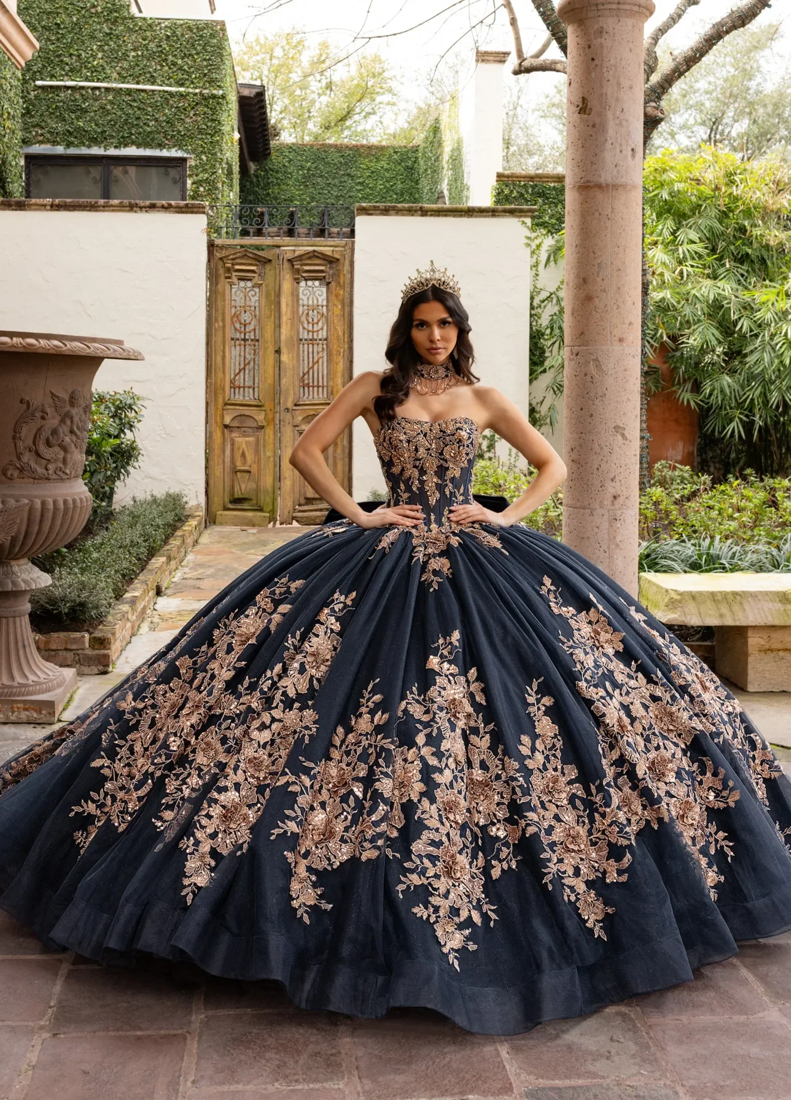 RACHEL ALLAN 
Color: Navy/rose gold
Size: 12
Style #: RQ1168