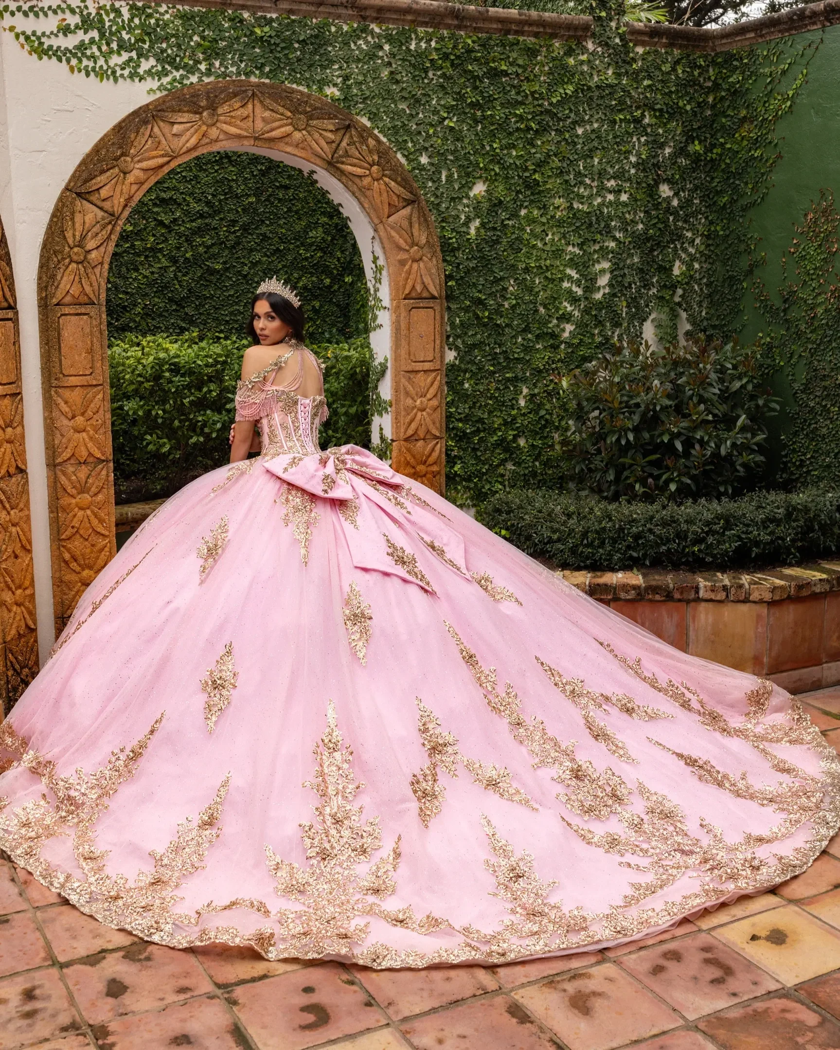 RACHEL ALLAN 
Color: Blush gold 
Size: 8
Style #: RQ2225