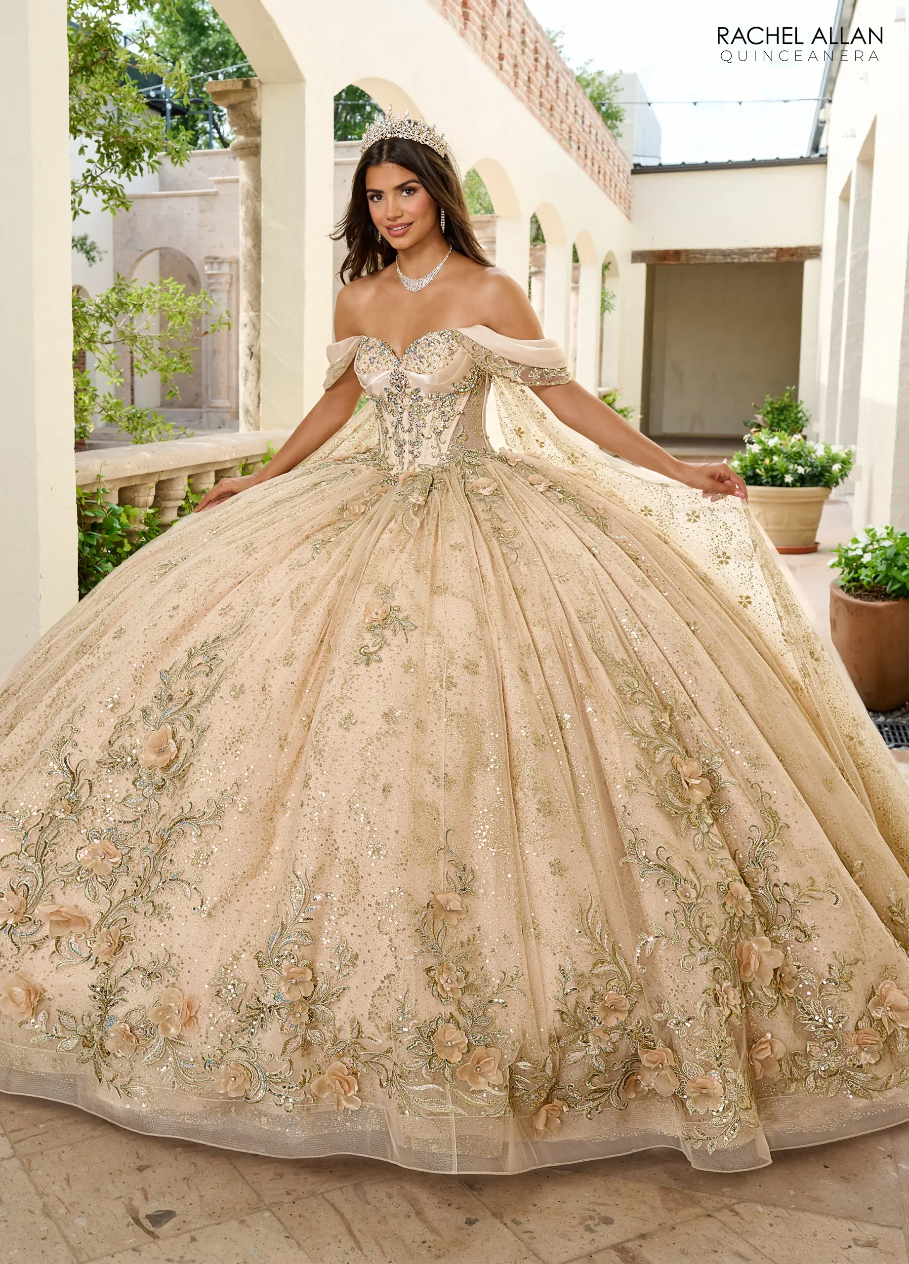 RACHEL ALLAN 
Color: Champagne Gold 
Size: 2
Style #: RQ3146