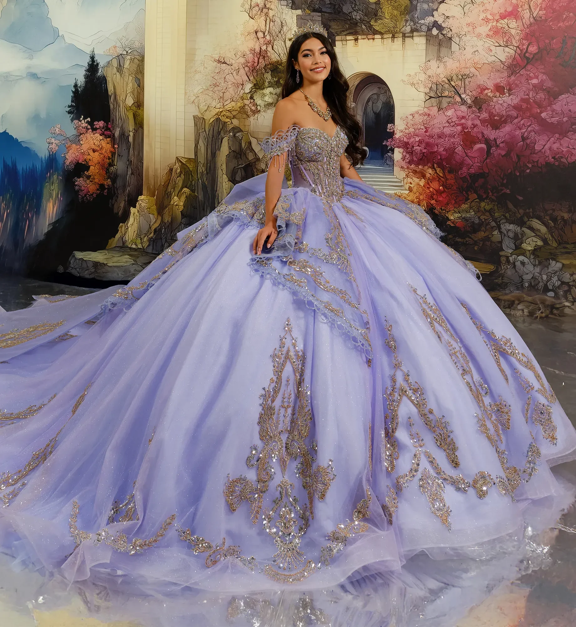 PRINCESA BY ARIANA VARA
Color: Lavender/light gold 
Size: 0
Style #: PR30226