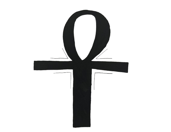 Drawing of an Egyptian ankh symbol in black on a white background.