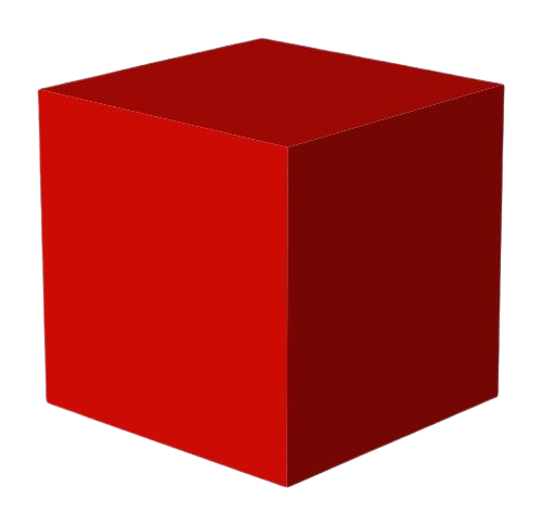 A large red cube with a shadow, the logo of the art collection, The Orchestral Red