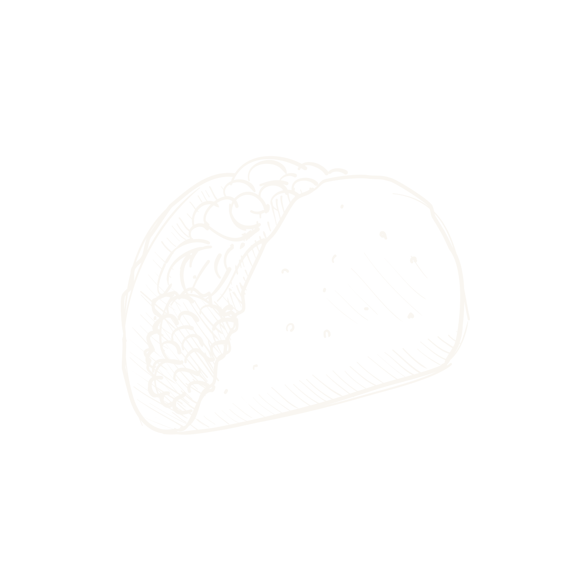 Black and white chalk drawing of a taco with meat, cheese, and other fillings on a black background.