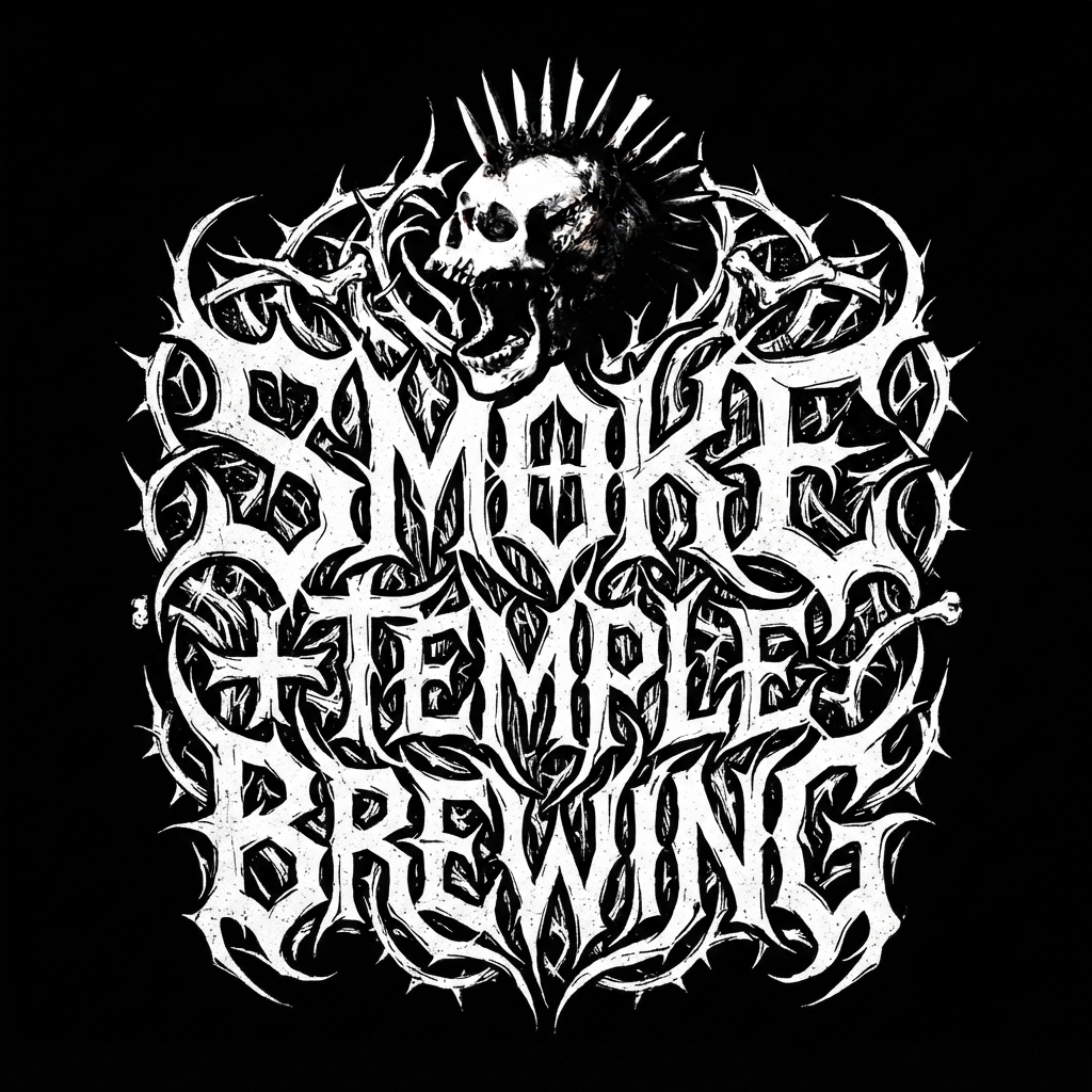 Black and white graphic design featuring a skull with a chainmail top, surrounded by gothic-style text that says "PRISONER OF DEMONS BEWARE."
