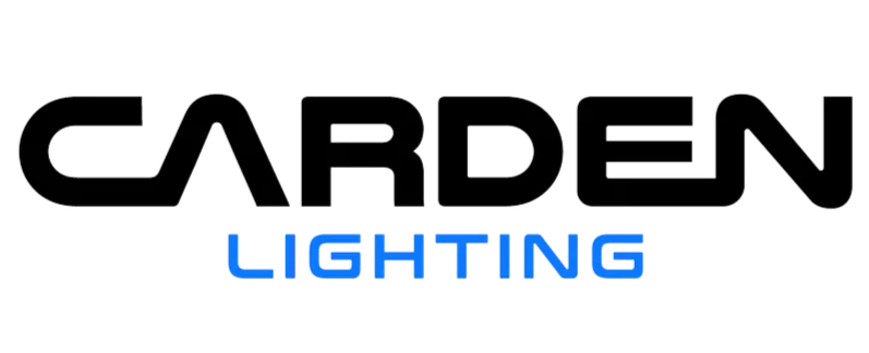 Logotipo de 'Garden Lighting' en colores negro y azul.