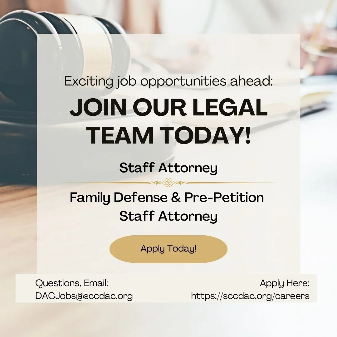 "Exciting job opportunities ahead: Join Our Legal Team Today! Staff Attorney. Family Defense & Pre-Petition Staff Attorney. Apply Today!"