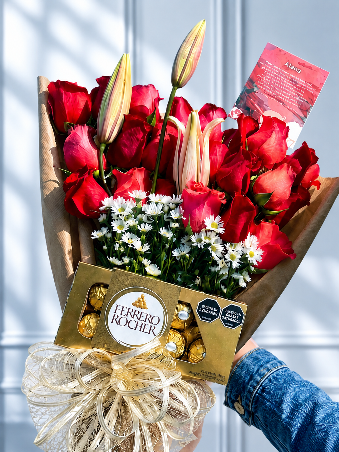 Ramo Premium "Dulce Cariño" (Rosas, Lirios y Chocolates)