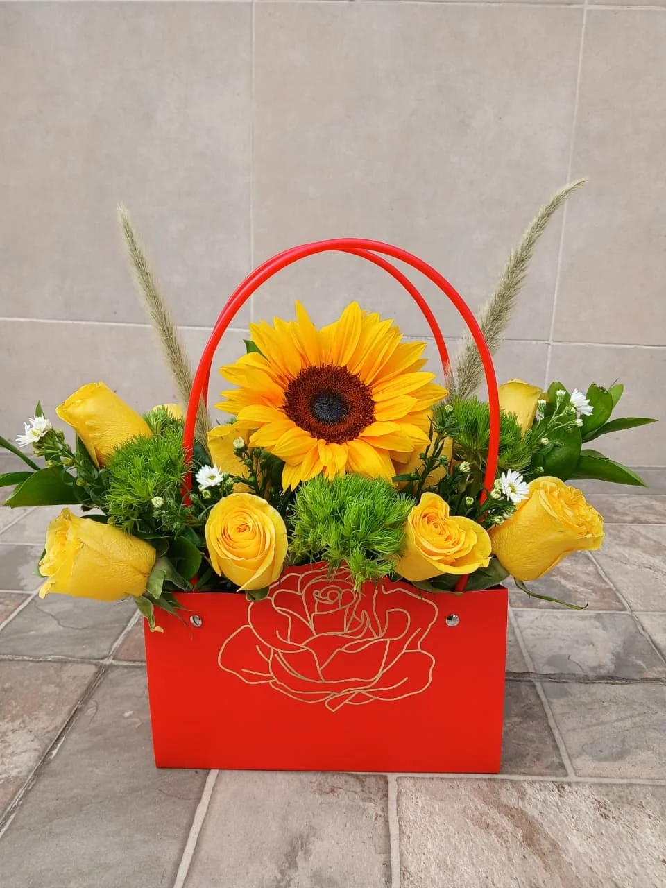 Bolso Floral "Resplandor" - Girasol y Rosas Amarillas
