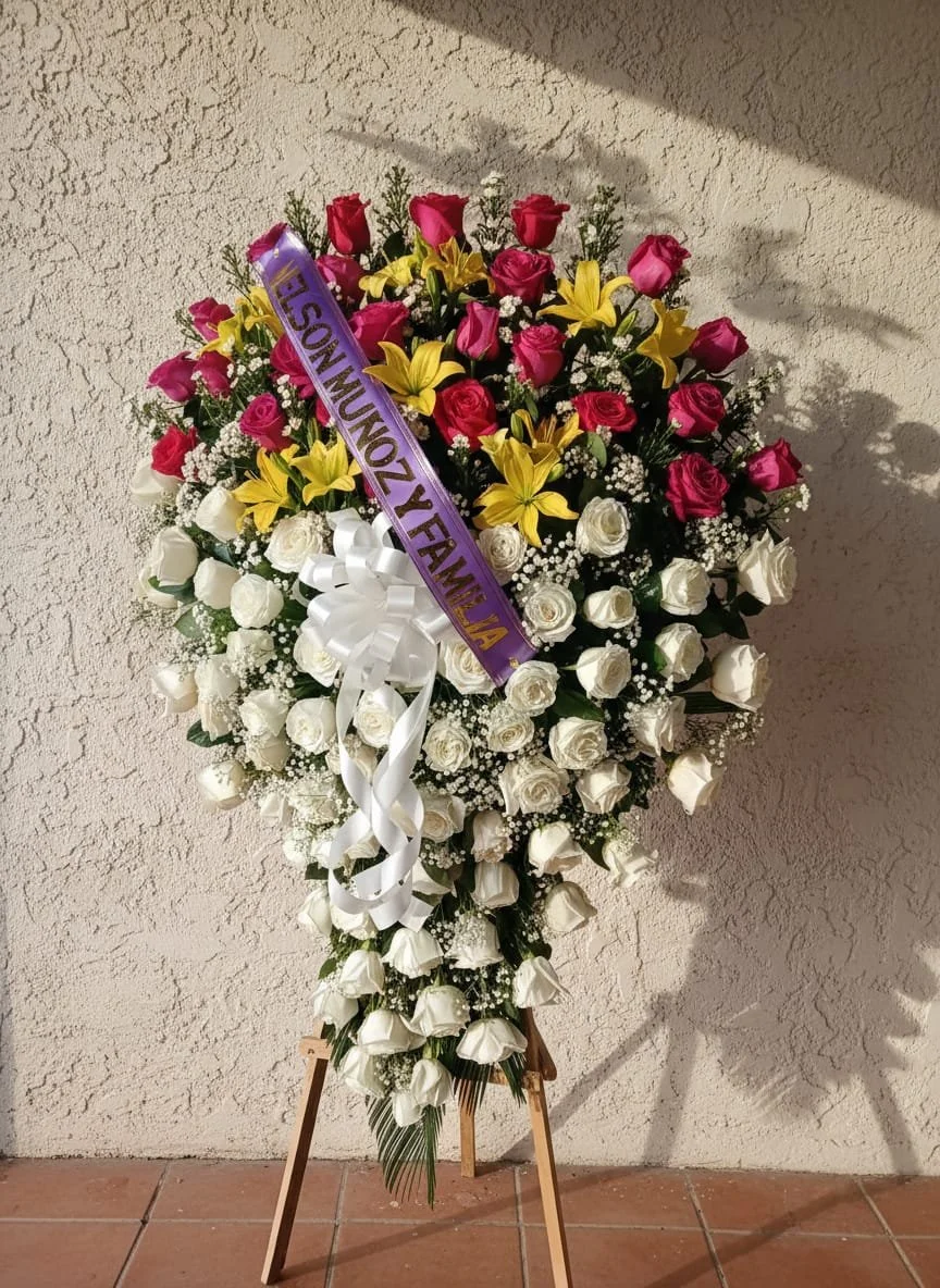 Tributo Majestuoso: Distinguido arreglo de lirios y rosas en tres tonos para honrar una vida con máxima elegancia.