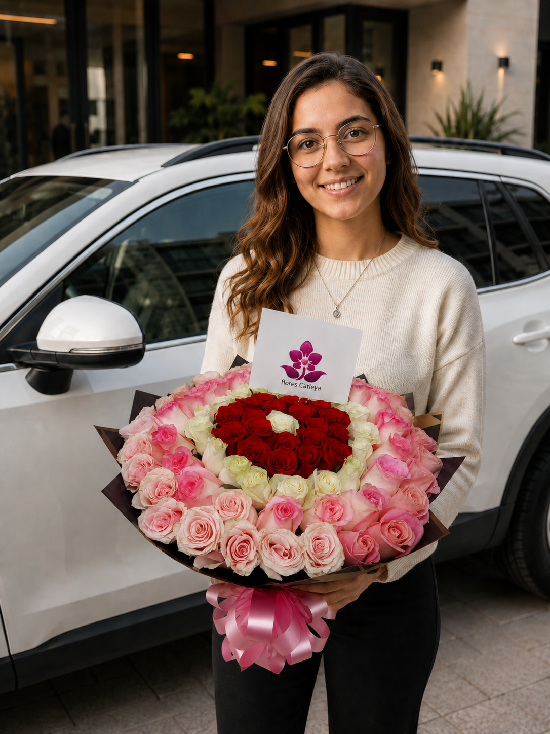 Ramo Buchón "Corazón Tricolor":  Rosas Premium