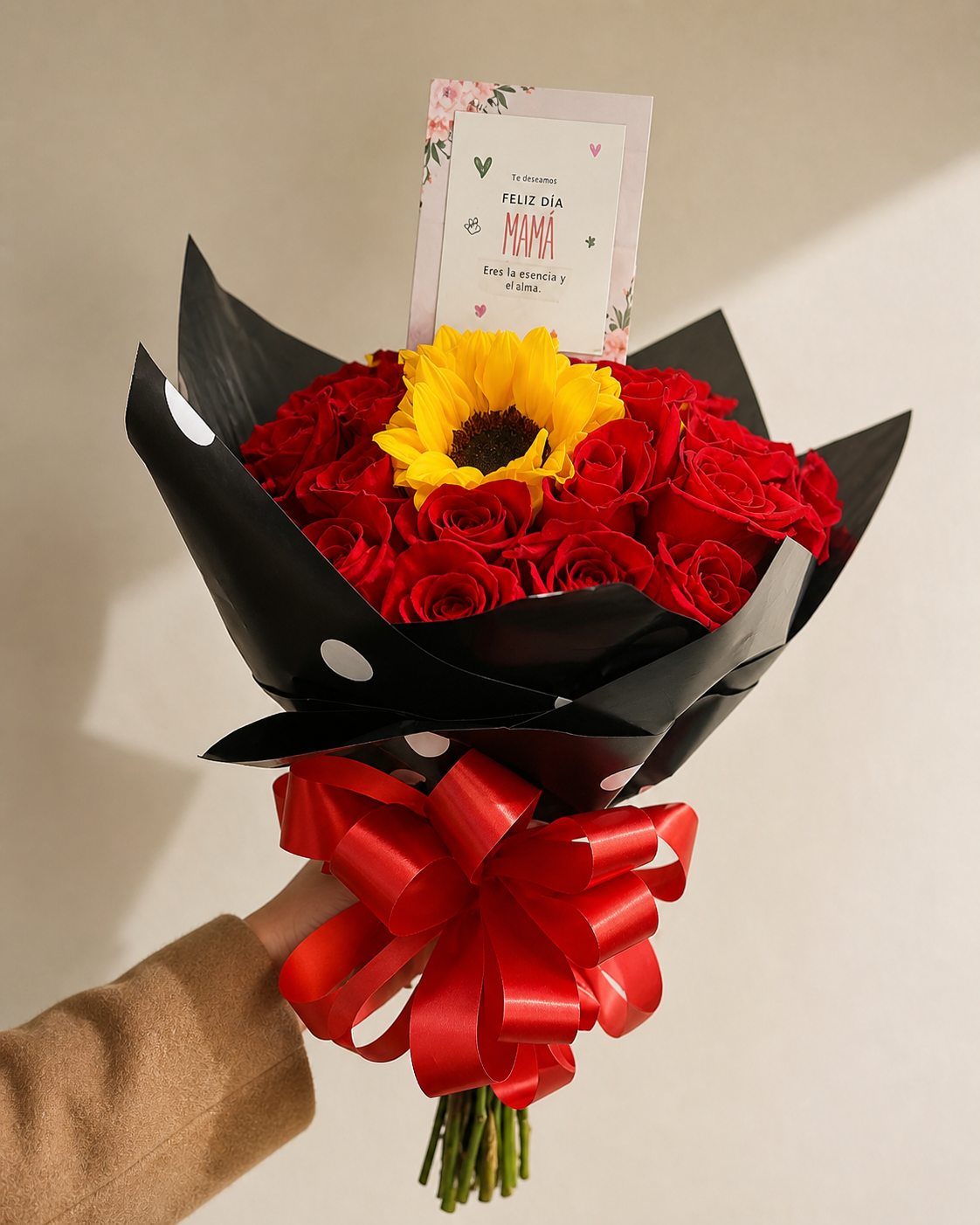 Armonía Radiante": Rosas Rojas y Girasol