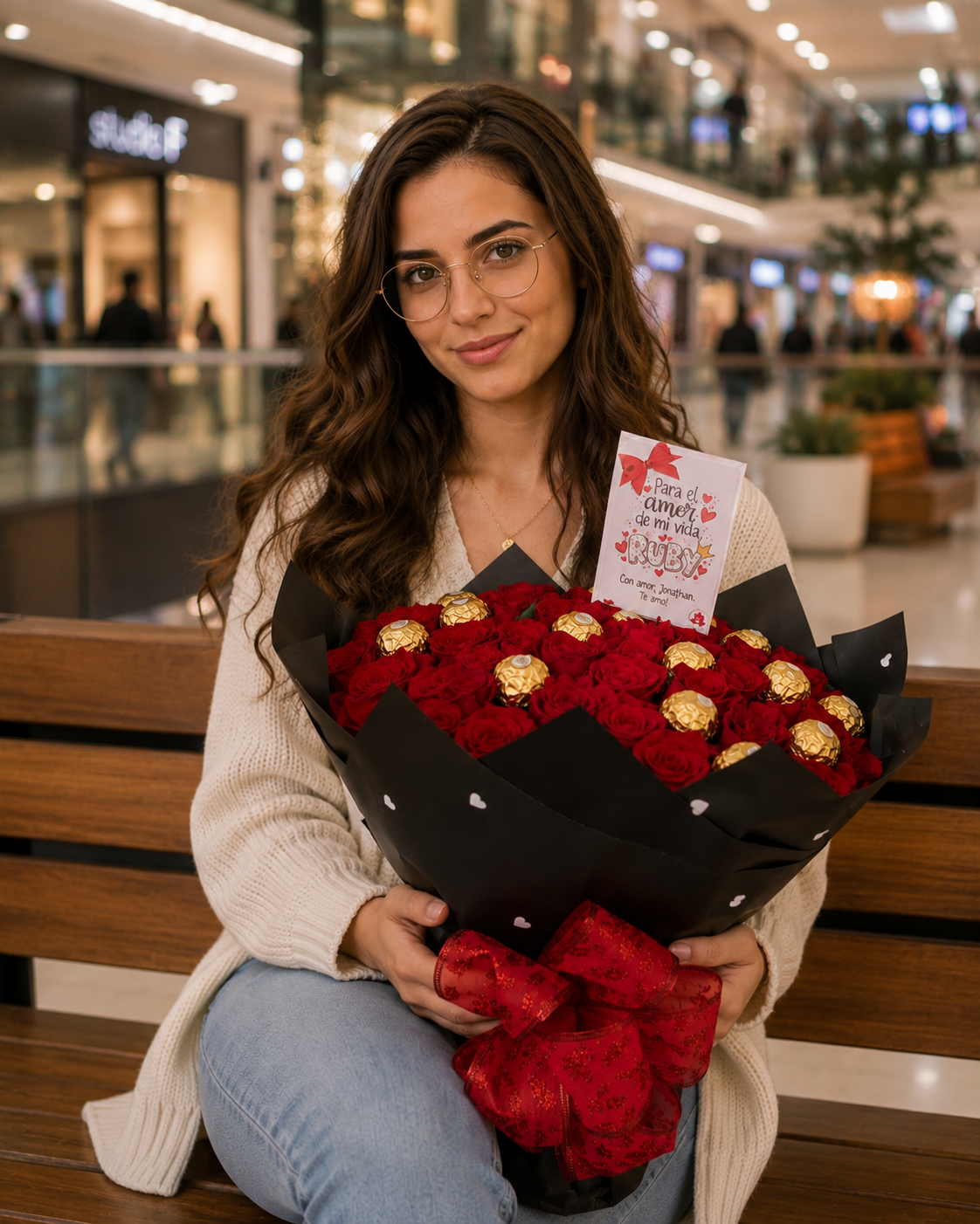 Ramo Buchón "Elegancia Rubí": Rosas Rojas y Chocolates Ferrero