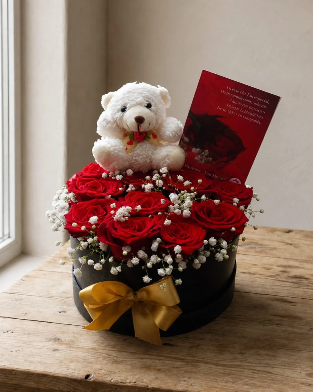 Caja de Rosas y Peluche "Dulce Compañía"