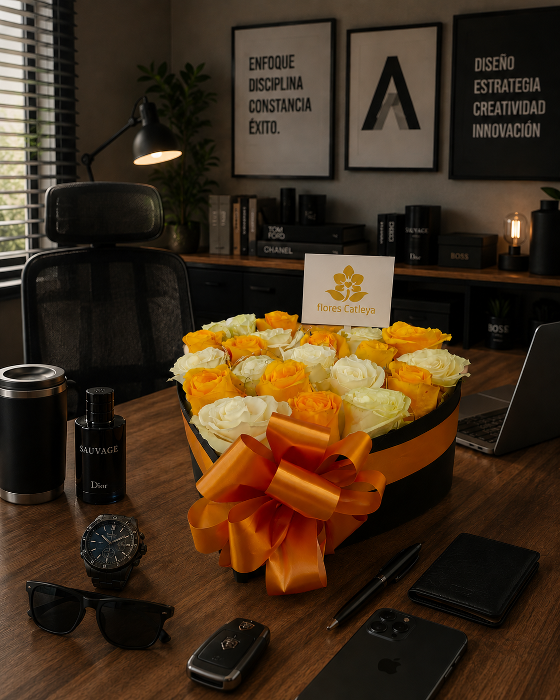 Caja Corazón Black Edition: Rosas Blancas y Amarillas