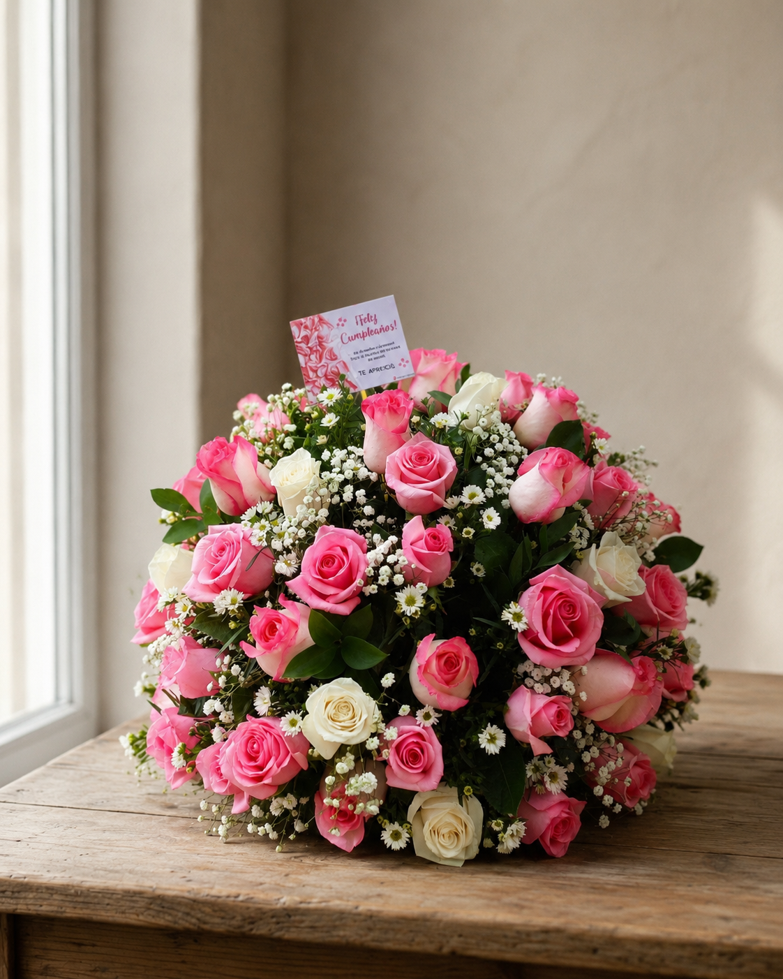 Arreglo Floral "Jardín de Ensueño" - Rosas Rosadas y Blancas