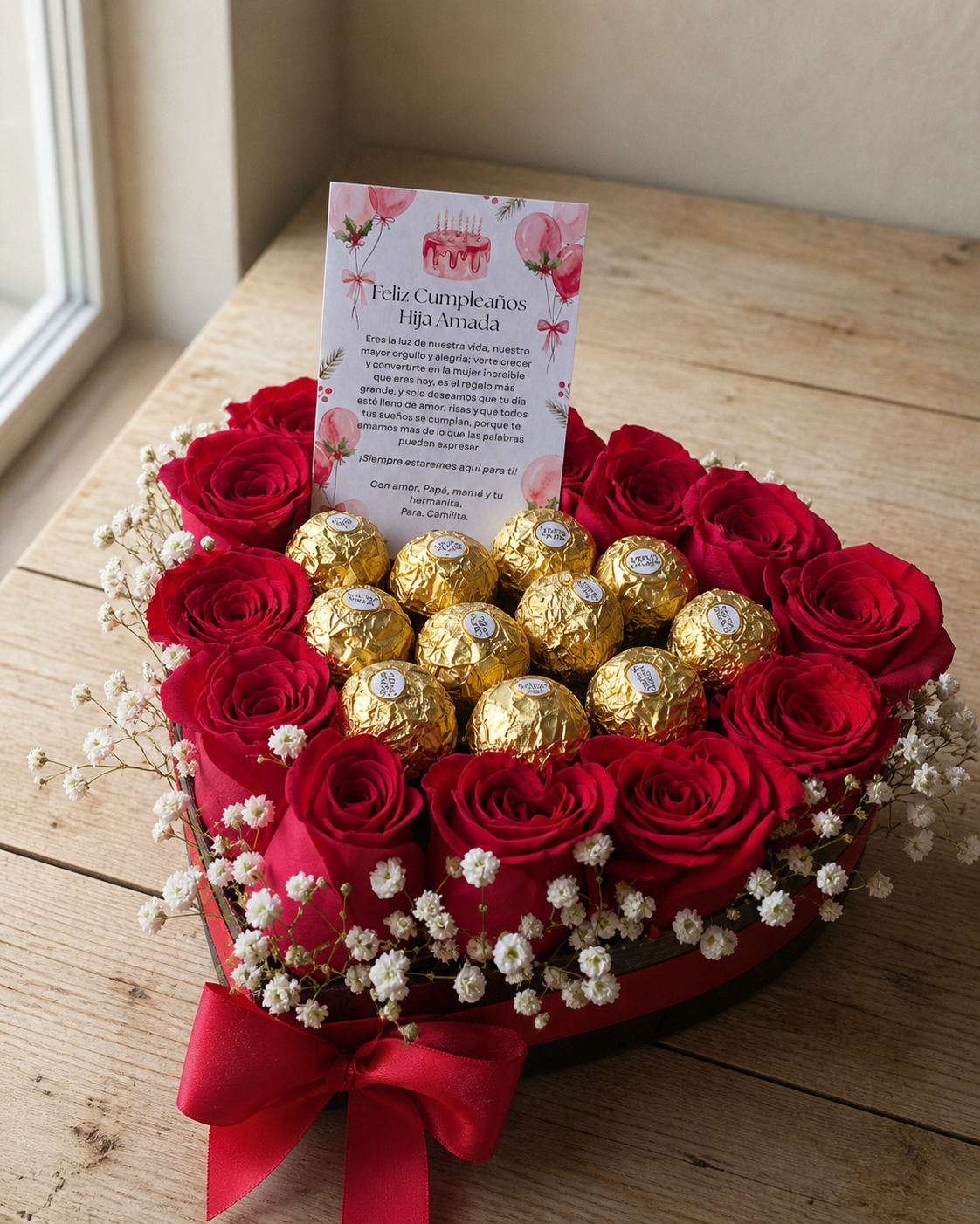 Caja Corazón "Dulce Tentación" - Rosas y Chocolates Ferrero