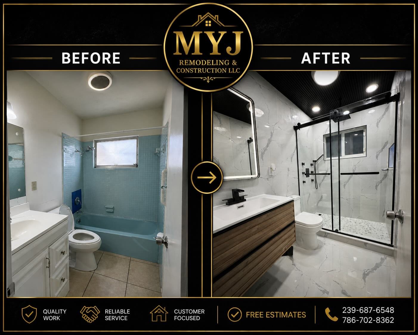 Big difference, right?

Client wanted something more updated and clean this is how it came out 🙌
That&rsquo;s what we do 🔨

If you&rsquo;re thinking about upgrading your space, we got you.
✔ Free estimates
📞 239-687-6548
📞 786-702-8362